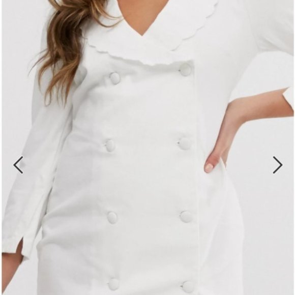 ASOS Denim Frill Collar Button Mini Blazer Dress in White - NWT - Picture 4 of 5